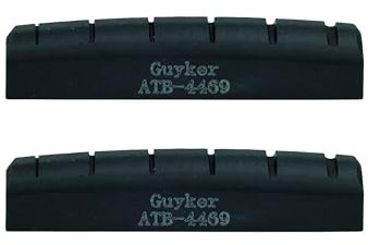 Guyker Acoustic Guitar Bone Nut - 6 String Black Flat Bottom Pre-Slotted Bone Nuts Replacement Parts Accessories for Acoustic Folk Guitar 2 Piece, 44x6x9mm ATB-4469