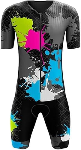 Herren Kurzarm Tri Suit Skinsuit, Herren Triathlon Tri Suit Quick Dry Triathlon, Radfahren Skin Suit Atmungsaktiv,7,M