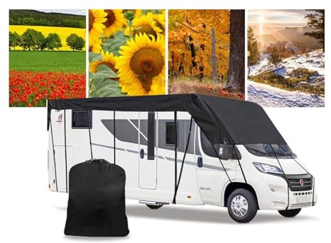 Wohnwagen Schutzhülle, Wohnwagen Abdeckplane, Wohnmobil Schutzdach 210D Dachschutzplane Abdeckung Abdeckplane Wasserdicht Wohnmobilabdeckungen 5-8.5M(7.5mX3m)