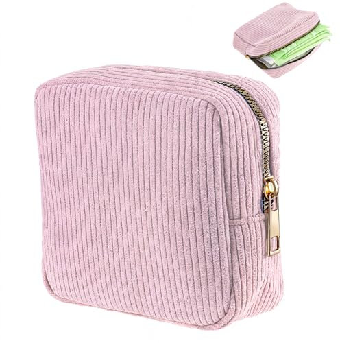 JIEYAO Tampon de rangement pour nouer, serviette hygiénique, en velours côtelé, petite trousse de toilette, sac de rangement souple, portable, pour femme et fille, rose, Rose