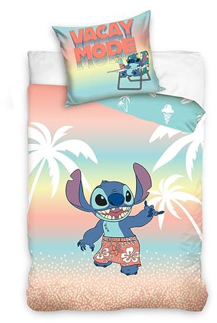 Familando Lilo und Stitch Bettwäsche für Mädchen in 135x200 80x80cm · Kinderbettwäsche aus 100% Baumwolle mit Reißverschluss · Bettwäsche Set mit Stitch Motiv Aloha (Pfirsich)