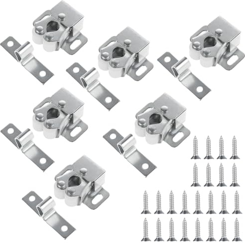 6 Stück Stahl Möbelschnäpper Schranktür Doppel-Rollenschnäpper für Schrank Ball Roller Catch Schrankverschlüss Schranktür Kleiderschrank Tür Latch Fang Türschnäpper für Schränk Schranktüren Silber