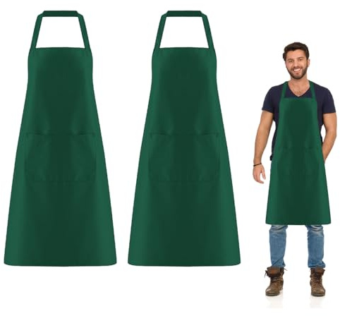 FUIPVGI 2 Stück Kochschürze für die Küche, Übergröße Kochschürze, Küchenschürzen für Männer Damen mit 2 Taschen zum Kochen, Grillen, Malen, Hausarbeit, Kellner (Grün)