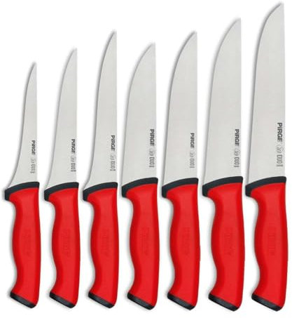 Pirge Duo Metzgermesser Mega Set 7 TLG Schlachtermesser Rutschfester Griff - Fleischermesser - Stechmesser - Exzellenter Schärfe Ausbeinmesser - Edelstahl Profi Küchenmesser