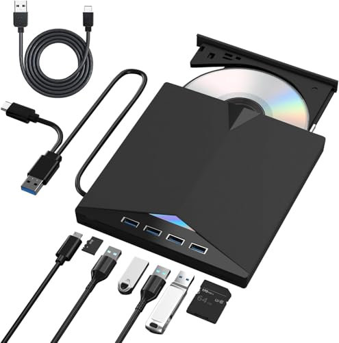 Custom Catch 7in1 Multifunctional External Blu ray Drive CD/DVD Player Thin Portable Blu ray Drive TypeC/USB3.0 Port Silent High Speed Lightweight Suitable for Windows 11/10/8/7/XP