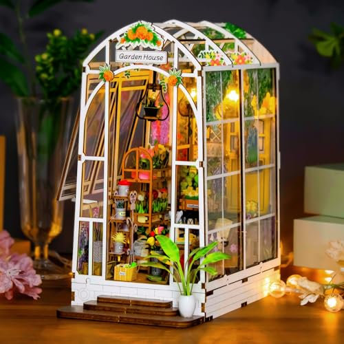 Casa de jardín de madera for hacer uno mismo, kit de invernadero en miniatura en 3D, kits de manualidades, kits de modelos for que los adultos construyan, regalo de cumpleaños for adultos for mujeres