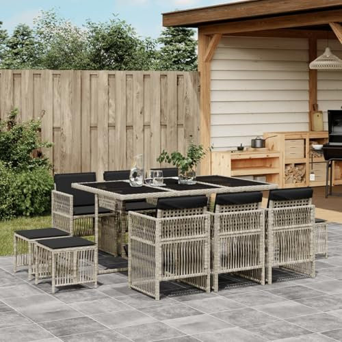 IKAYAA Gartenmöbel Set 10 stühle mit Tisch Rattan Sitzgruppe Garten Essgruppe 10 Personen Gartengarnitur Sitzgruppe Outdoor Sitzgarnitur Terassenmöbel außen-Hellgrau-11-tlg