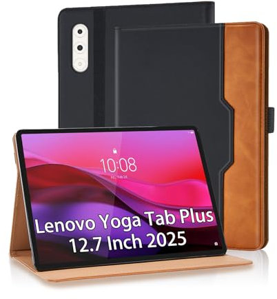 Funda Vkooer para Lenovo Yoga Tab Plus 12,7 pulgadas 2025, con soporte S Pen y ranuras para documentos, piel sintética de, color negro