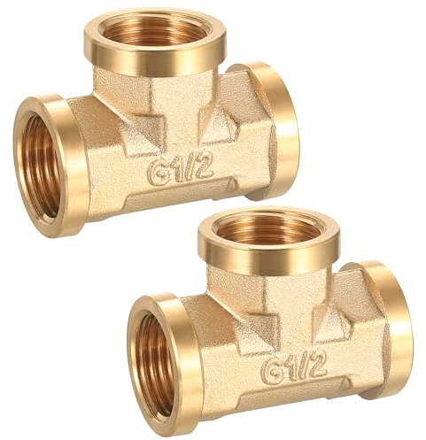 2 STK Messing T Stück 1/2 Zoll, T-Stück 1/2 Zoll Innengewinde, 90° T-Stücks G1/2(Ø19,5mm) IG/IG/IG DN15, Verteilerstück Gewindefitting Messingfittings für Trinkwasser Geeignet Verschraubung