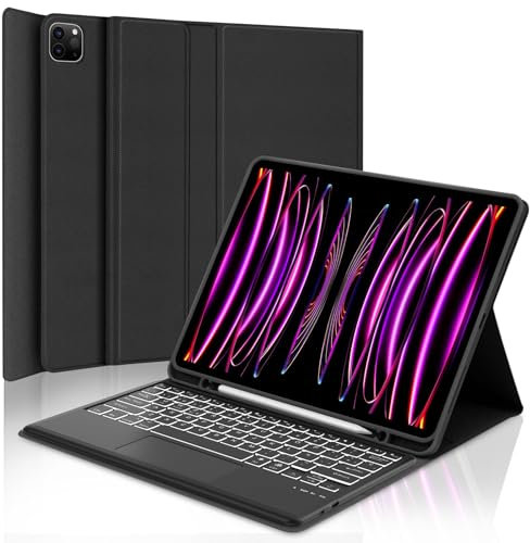 Teclado para iPad Pro 12.9 con Touchpad, Teclado para iPad Pro 6/5/4/3 Generación, Funda Teclado Bluetooth Inalámbrico Retroiluminación para iPad Pro 12.9 Pulgadas 2022/2021/2020/2018, Negro