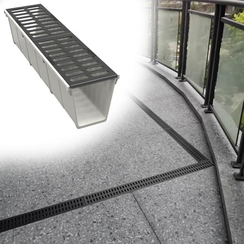 HDZNDH Regenrinne Entwässerungsrinne Hofablauf Drainage Dachrinnenschutz,bodenablauf Aussen,mit Abnehmbarem Gusseisen Gitter,für Garten, Hof & Terrasse