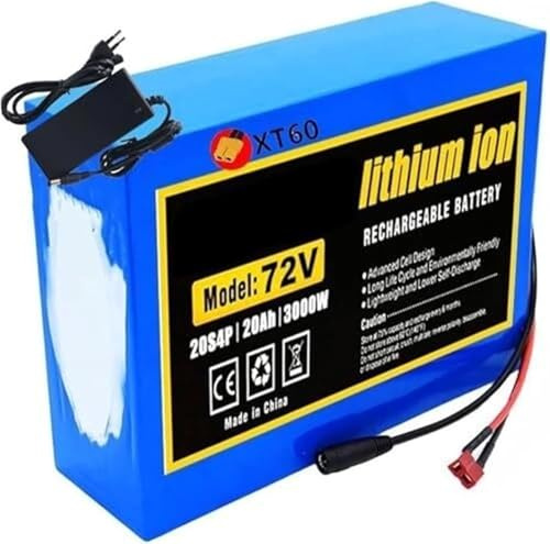 Lithium Ion Ebike Battery Pack 72V 20Ah with Charger, 20S4P for 1000W~3000W Electric Bicycle and Scooter Motors 72V 20AH,XT90