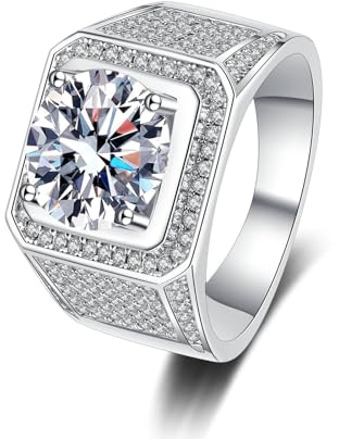 Beydodo Diamant Ring Platin 950 Echtgold, Eheringe Herren mit Diamant 2ct Siegelring Trauringe Verlobungsringe Weißgold Große 63 (20.1)