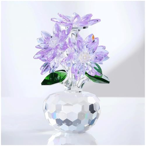 XUZIE Crystal Daisy Bouquet Figurine - Premium Glass Flower Ornament with Gift Box, Mother's Day for Women, Collectible Home Decoration Anniversary Birthday Presents (Purple)