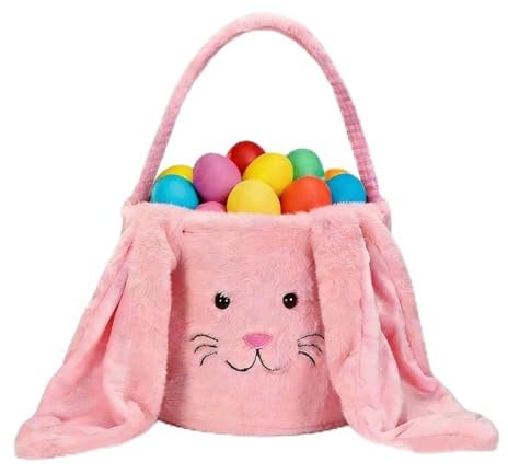 ZMCVOE Osterkörbchen Kinder, Plüsch Osterkörbchen mit Henkel, Osternester zum Befüllen, Osterkorb Kinder, Osterkörbe Kinder, Osterhasen Taschen fur Ostereiern Süßigkeiten Dekoration (Rosa)