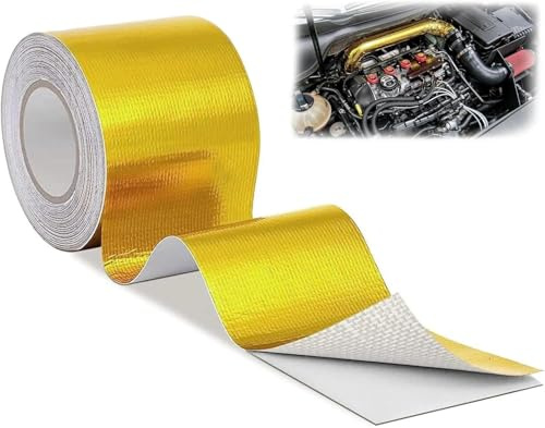 10m x 5cm Cinta Anticalorica Escape Adhesiva Aluminio ,Cinta Aislante Termica Dorada, Cinta Anticalorica Admisión, Cinta de Protección Térmica para Escape Para Auto Coche Motocicleta Pipa de Escape