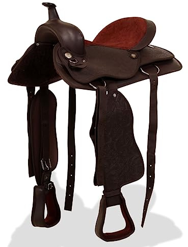 Ordellia Westernsadel set av äkta läder och konstläder brun, tum sits, med hölster och bröstblad, förstärkt på tryckpunkter, för rider, häst, rida och terräng