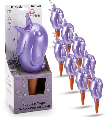 Scheurich Wasserspender XL Lila 8 Stück - 620ml Wasser für bis zu 7 Tage Purple Pearl Höhe 29 cm mit Tonkegel
