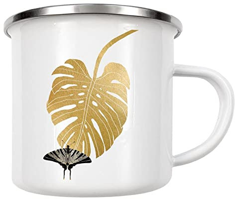 artboxONE Emaille Tasse Butterfly & Monstera von Orara Studio - Emaille Becher Floral