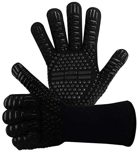 Win.Max Gants de Barbecue, Gants de Four, Gants de Cuisine, Gants de Cuisson, Gants résistants à la Chaleur jusqu'à 800 °C, 1 Paire de Gants en Silicone antidérapant EN407 pour Barbecue, Cuisine,
