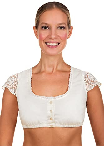 Edelnice Trachtenmode Verschiedene Dirndlblusen Modelle aus Spitze und Baumwolle Gr. 32-54, Off White, 42