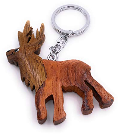 H-Customs Hirsch mit Geweih Elch Rentier Holz Edel Handmade Schlüsselanhänger Anhänger