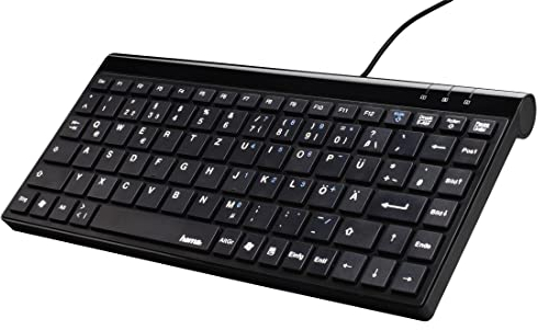 Hama | Teclado Mini con Cable (Ajuste de inclinación, Enchufe USB Tipo A, 88 Teclas, Teclas Planas), Color Negro
