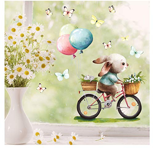 Fensterbild Frühling Ostern wiederverwendbar Fensteraufkleber Kinderzimmer/Hase Fahrrad (1140) A4 Bogen