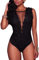 Body et Combinaison Femme Sexy Col V Justaucorps Dentelle Dos Nu sans Manches ou Elégant à Manches Longues ,XL,Noir