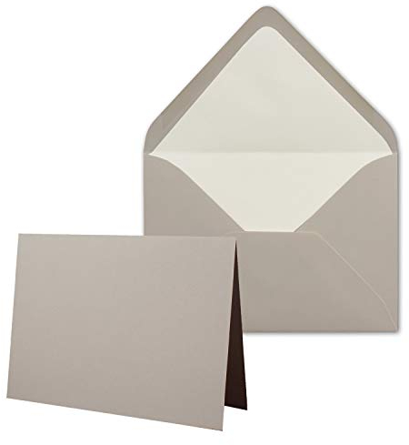 50 x Kartenpaket mit gefütterten Brief-Umschlägen - gerippt - DIN A6/C6 - Taupe - 10,5 x 14,8 cm - Nassklebung - NEUSER PAPIER