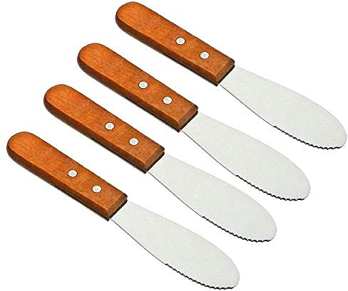 TINGFENG 4PCS Butter Knife Cream Spatula Serrated Stainless Steel Wooden Handle Pastry Cake