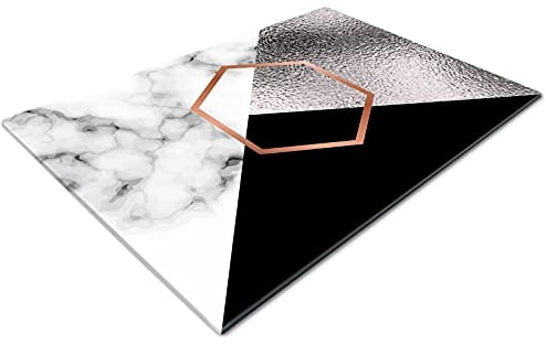 Glass Chopping Board | Non Slip Worktop Saver for Kitchen | Small Geometric Grey Gold Black Chopping Board