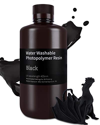 ELEGOO Resin Wasser Abwaschbar 1000g Schwarz, 405nm LCD UV-Härtung 3D Drucker Resin Water Washable Resin für MSLA/LCD/DLP Resin 3D Drucker