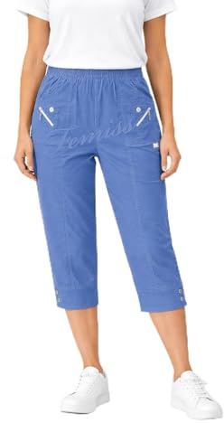 femiss Pantacourt 3/4 pour femme avec élastique - Pantalon court 3/4 doux d'été - Grande taille, denim, 42