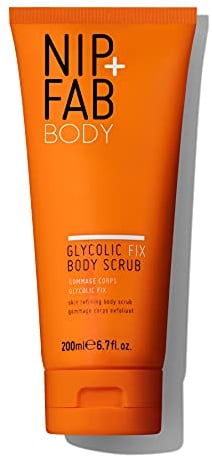 Nip+Fab Glycolic Fix Body Scrub, Körperpeeling, Peeling, Glatte und Strahlende Haut, Sheabutter, Weiße Rizinusperlen, 200 ml