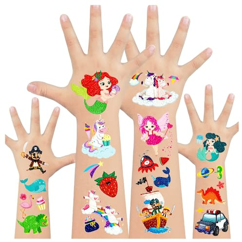LEADTEAM Tattoo Kinder, Glitzer Tattoo Kindertattoos Tatoos Aufkleben Kids Sticker Mädchen Aufkleber Kinder, Geschenke Kinder Geburtstagsdeko Mädchen Mitgebsel Kindergeburtstag Deko