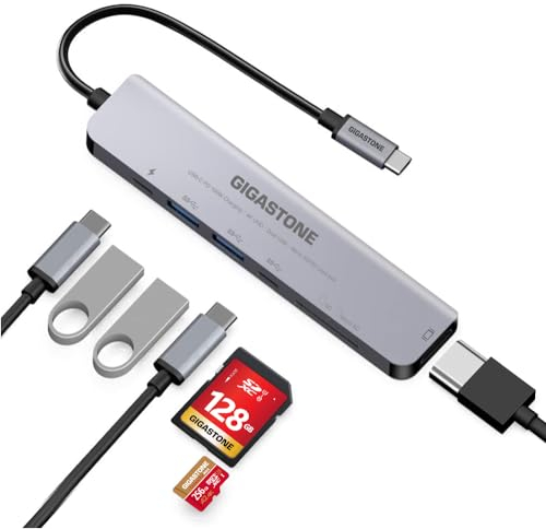 [USB C Hub] GIGASTONE 7 in 1 Multiport Adapter für iPad, MacBook Pro Air mit 4K HDMI Splitter, PD 100W Thunderbolt, SD/microSD Kartenleser, Dongle für iPhone 15, chromebook, Surface, Laptops, Tablets