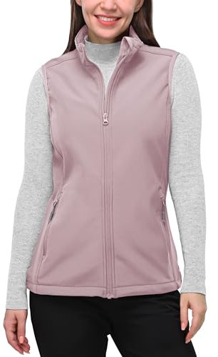 33,000ft Women's Softshell Full Zip Gilet Fleece Lined Windproof Vest Outerwear Lightweight Sleeveless Jacket for Running Hiking Golf Rose Red M/UK 12