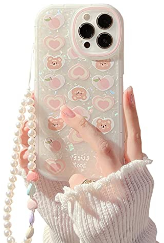 Ownest Handyhülle Kompatibel iPhone 12 Pro Max Hülle mit Perlen Armband Design Cute Love Frauen Süßes Bär Liebe Herzen Muster Glitter Pearl Aesthetic Kameraschutz Case für iPhone 12 Pro Max
