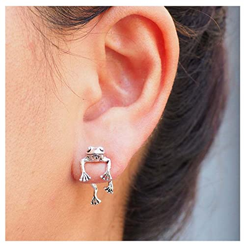 Dervivea Punk Frosch Ohrringe - 3D Kleine Tier Ohrstecker Silber Ohrmantel Schmuck Für Frauen Und Mädchen