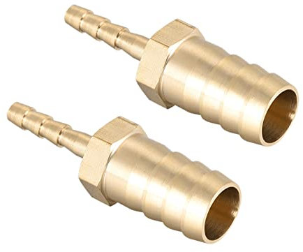 QUARKZMAN 12mm a 4mm Diámetro Recto Latón Espiga Manguera Montaje Reductor x 2uds Recto Conector Adaptador para Manguera Conexión, Conector de Lengüeta de Latón [Dorado Tono]