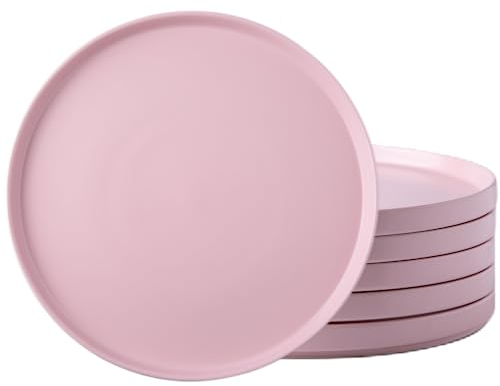 AmorArc Ceramic Plates Set of 6, Matte Glaze 8.0 Inch Dishes Set for Kitchen, Dessert,Salad,Appetizer, Small Dinner Plates, Microwave & Dishwasher Safe, Scratch Resistant, Matte Pink