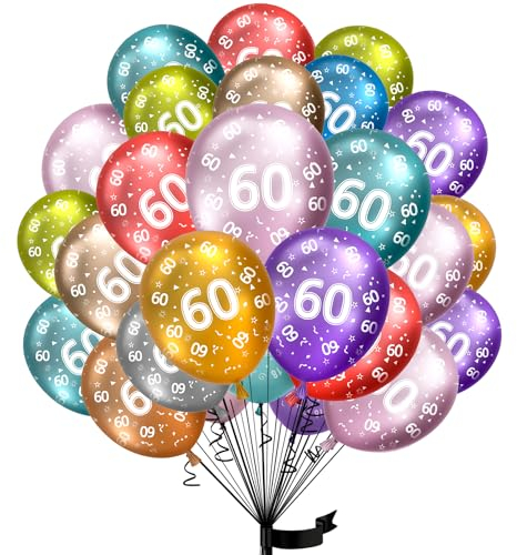 Luftballons 60. Geburtstag,15 Stück Metallic folienballon 60 helium ballons 60 jahre aus 100% Naturlatex,Klimaneutral, 32cm Ballon 60 zahlen für Kindergeburtstag und Mädchen Junge Geburtstag Jubiläum