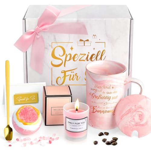 Geschenke für Frauen, Geburtstagsgeschenk für Frauen, Geschenk Tasse zum Muttertag, Weihnachten, Beste Freundin, 340ml Rosa Keramiktasse im Geschenkset