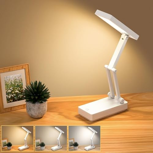 Lámpara Escritorio LED, Flexo Lámpara Táctiles Plegables, Lamparas sin Cables Noche,Luz de Mesa con Pilas de 2400 mAh, 3 Modos,Luz de Escritorio Recargable para Dormitorio, Lectura, Estudio