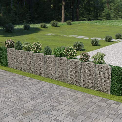 Tino Tech Gabionenwand aus Verzinkter Stahl 630x30x100 cm Silber Steinkorb Gabionen Körbe Gabionen Zaun Gartenmauer Gabione aus Metall Garten Gabione Pflanzenwand Gabionen Gitter