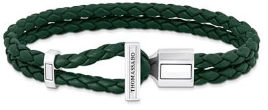 THOMAS SABO Lederarmband doppelt in Grün Silber 925 Sterlingsilber, Geschwärzt, Leder