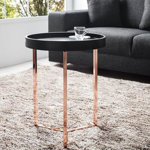 LEBENSwohnART Moderner Couchtisch STACCA 40cm Kupfer abnehmbares Tablett schwarz