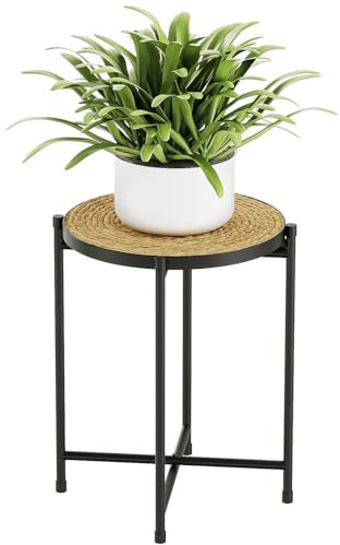 Bamworld Support rond pour plantes d'extérieur - Tabouret pour plantes - Support de fleurs - En métal noir - Banc de fleurs - Pour salon - Petite table d'appoint - Petite table basse - Décoration de