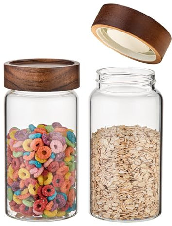 Foyofly Kleine Glasdosen mit Deckel, Gewürzgläser mit Schraubdeckel, Holzdeckel, luftdicht, für Meersalz, Paprika, Kräuter, Zimt, Kaffee, Gewürze, Gären, Einlegen (2 x 550 ml)